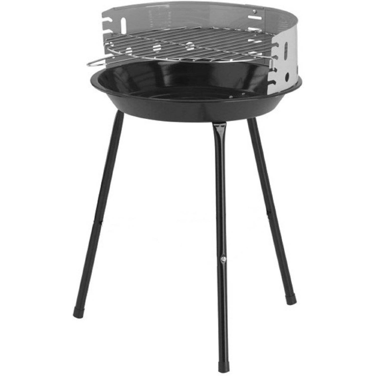 Standgrill Ø 36cm Feuerschale und Winschutz emailiert Grillrost verchromt BBQ Grill Holzgrill Säulengrill