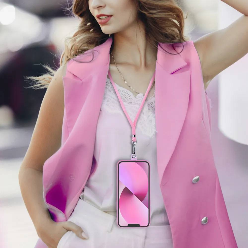 Anhänger kompatibel mit Smartphones mit einstellbarer Länge / Kabellänge 165cm Kordel (max 82,5cm in Schleife) Pink