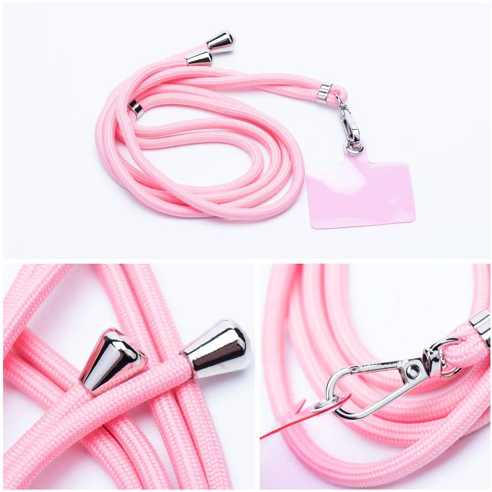 Anhänger kompatibel mit Smartphones mit einstellbarer Länge / Kabellänge 165cm Kordel (max 82,5cm in Schleife) Pink