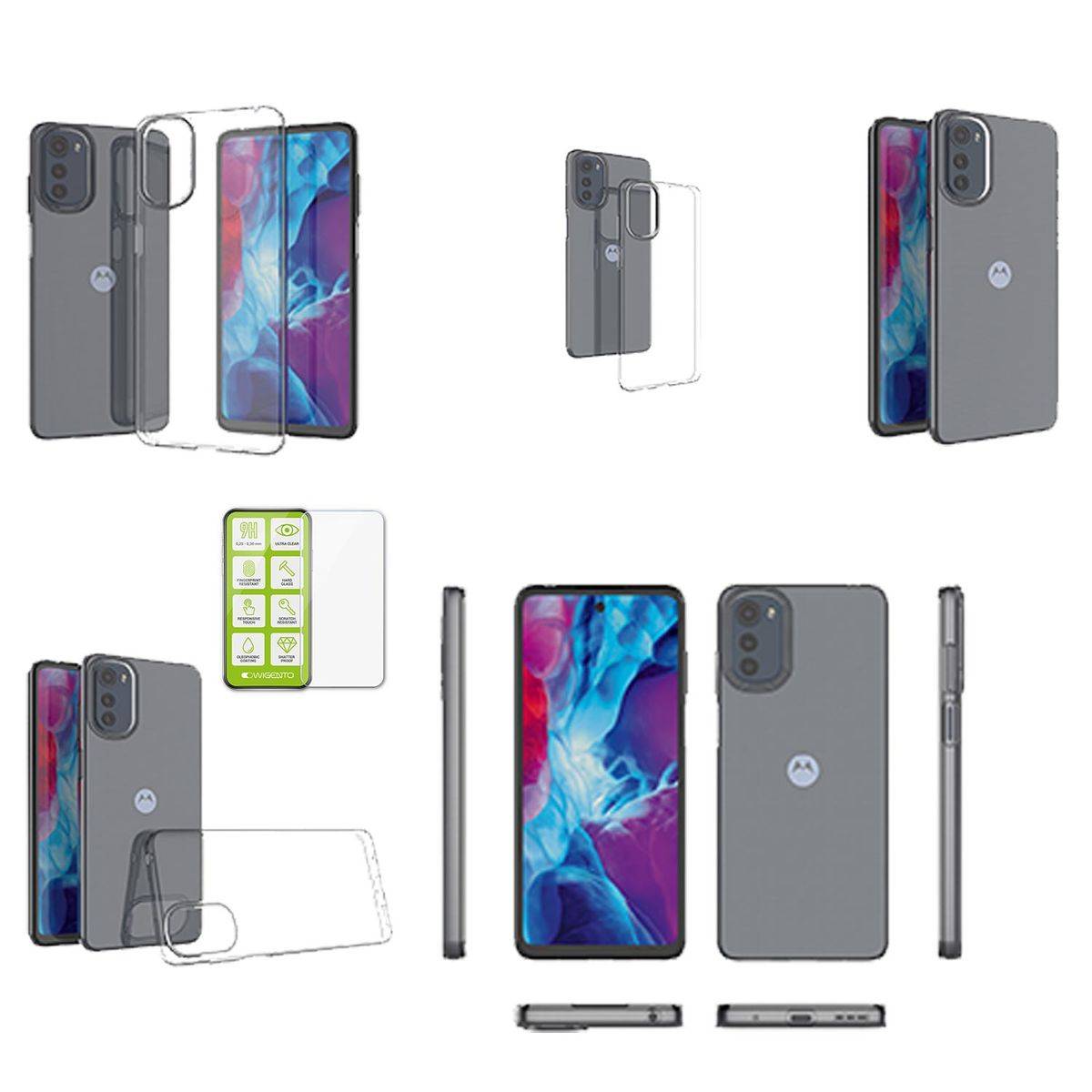 Für Motorola Moto E32 Silikoncase TPU Transparent + 0,26 H9 Glas Handy Tasche Hülle Schutz Cover