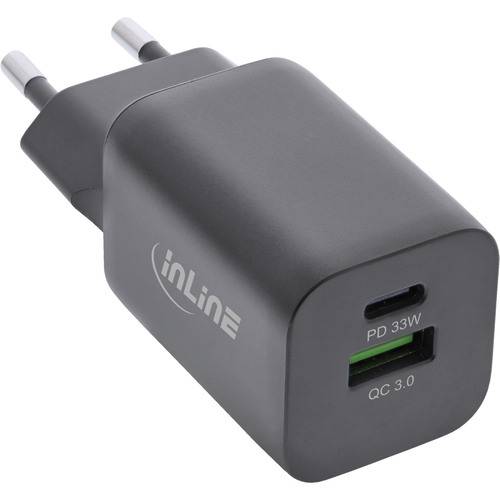 InLine® Power Delivery + Quick Charge USB Netzteil, 33W, USB-A + USB-C, schwarz Strom / Energie /