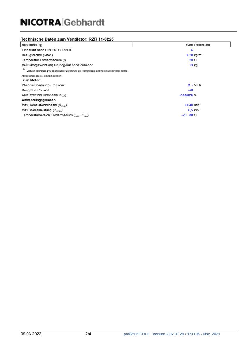 Nicotra-Gebhardt Ventilator, Typ: RZR 11-0225