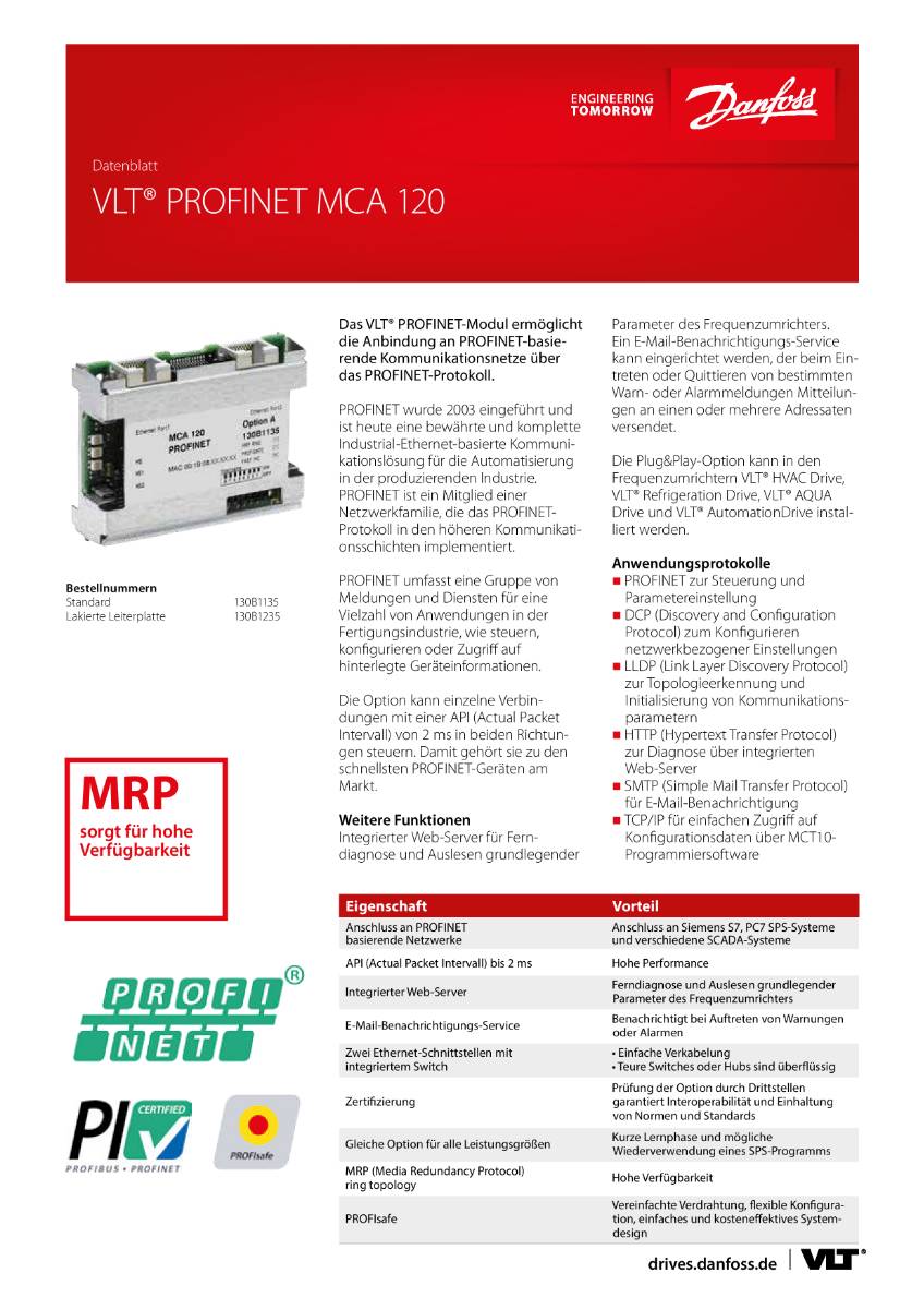 DanfossVLT® PROFINET MCA 120, beschichtet