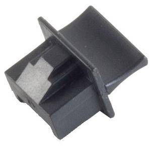 Ein schwarzer Kunststoff-Druckschalter mit flacher Oberseite und Pfeilindikator, häufig in der Elektronik für Ein-/Aus-Funktionen verwendet.