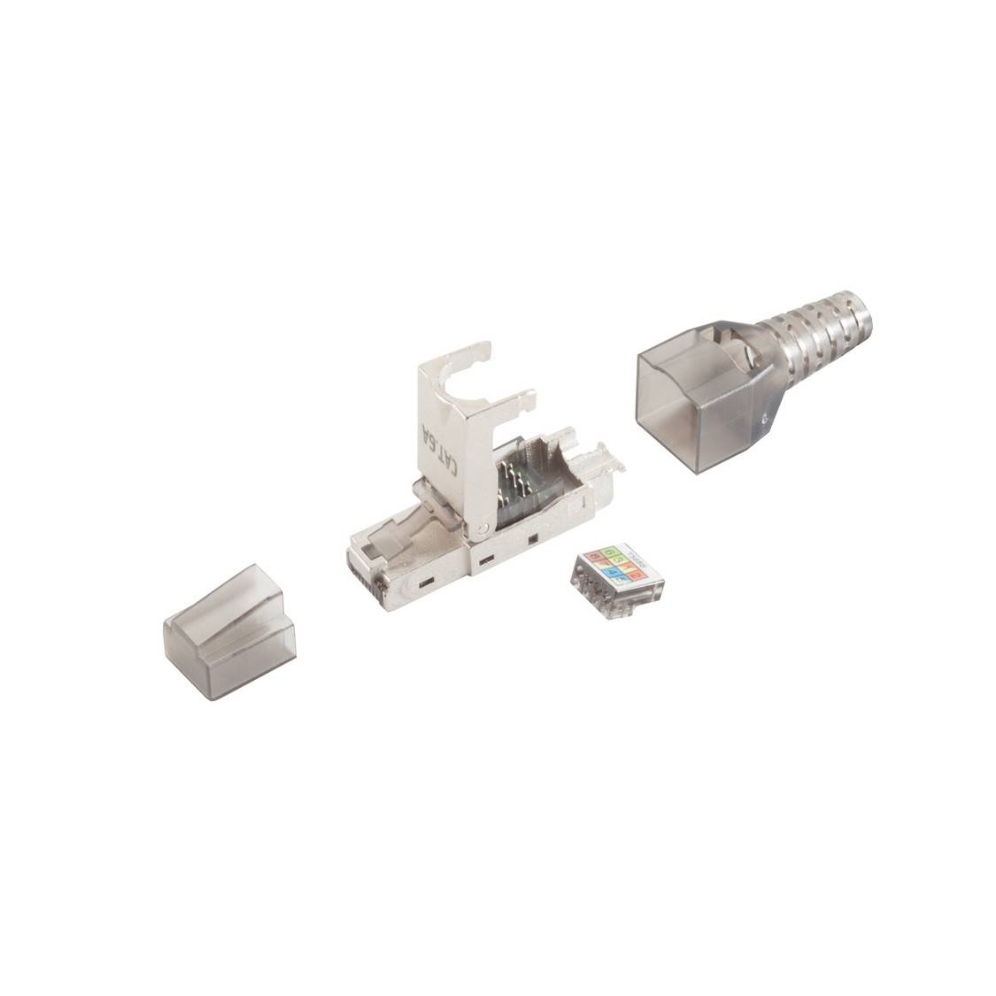 RJ45 Netzwerkstecker, Cat.6a, Geschirmt, mit Knickschutz, Werkzeuglos