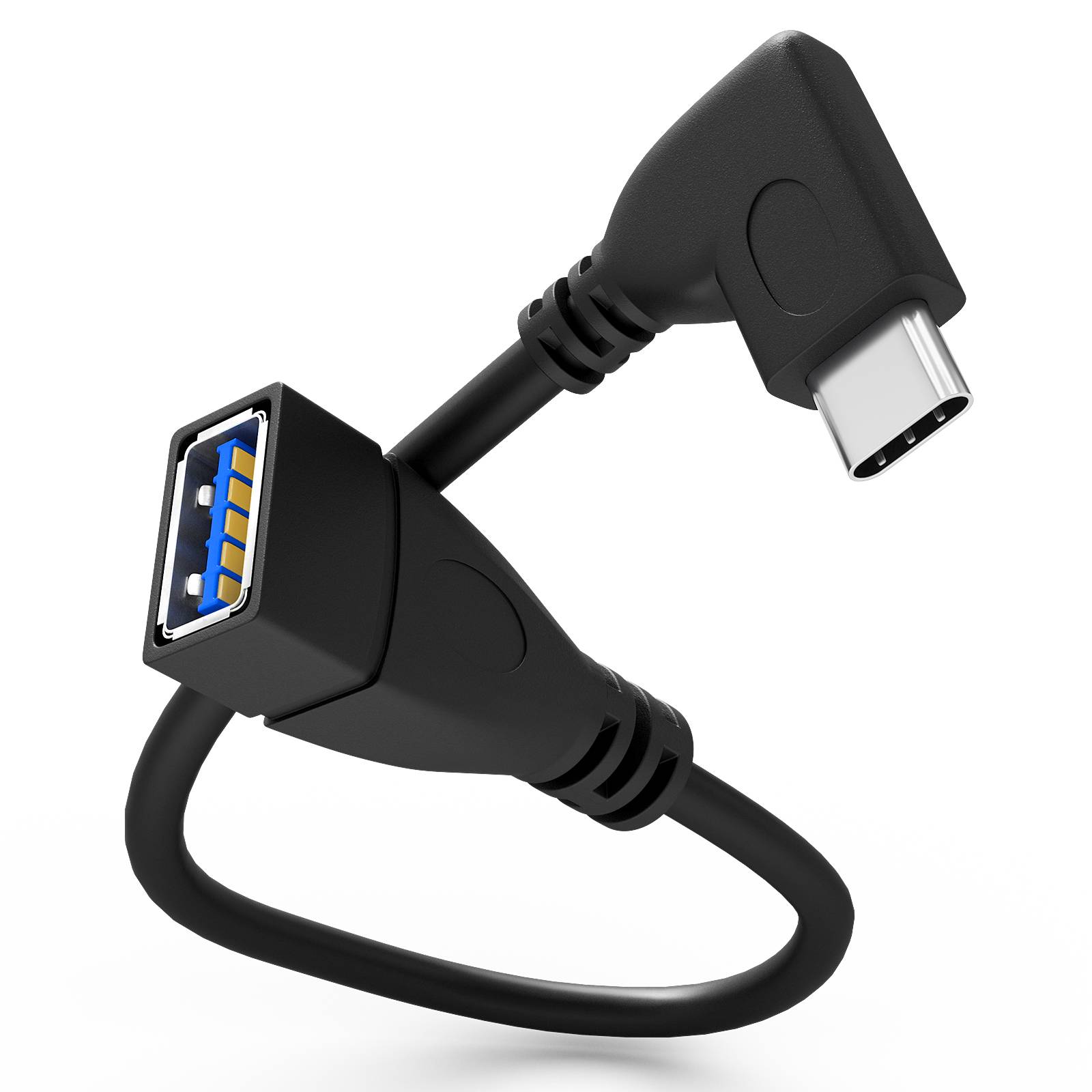 hb-digital USB C Adapter 3.0, Winkeladapter 90° USB C Stecker auf USB A Buchse 16.5cm Kabel