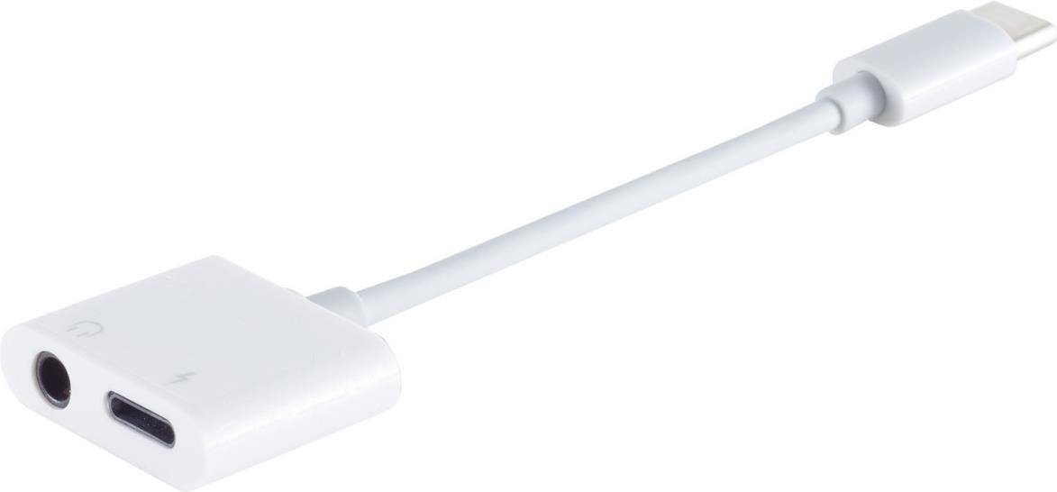 S/CONN maximum connectivity Adapter, USB Typ C-Stecker auf 3,5 Klinken-Buchse + USB C Buchse mit Ladefunktion, weiß
