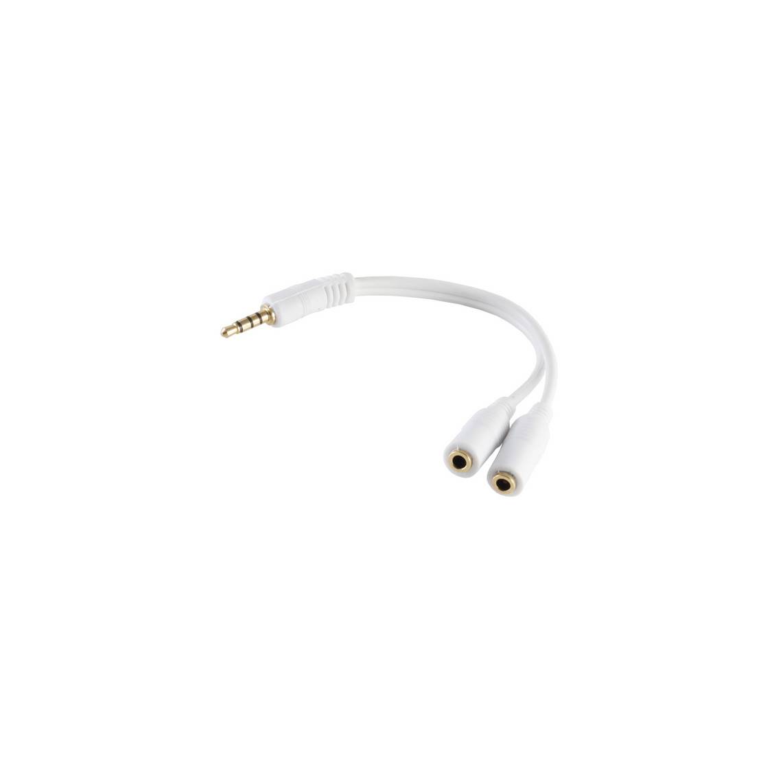 Klinke 3,5 mm Stecker auf 2x Klinke 3,5 mm Buchse Adapterkabel, 4-polig, weiß, 0,2 m