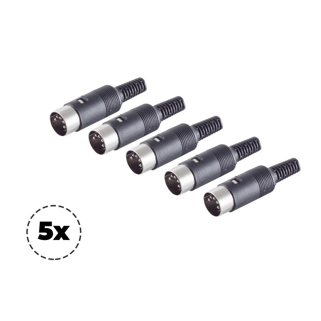 DIN 5-polig Stecker, schwarz, 5er Pack