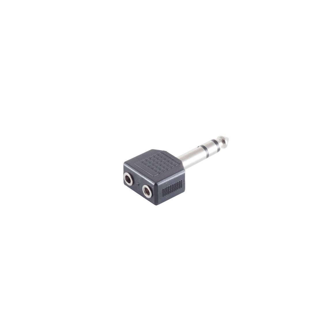 Klinke 6,3 mm Stecker auf 2x Klinke 3,5 mm Buchse Adapter, Stereo, schwarz