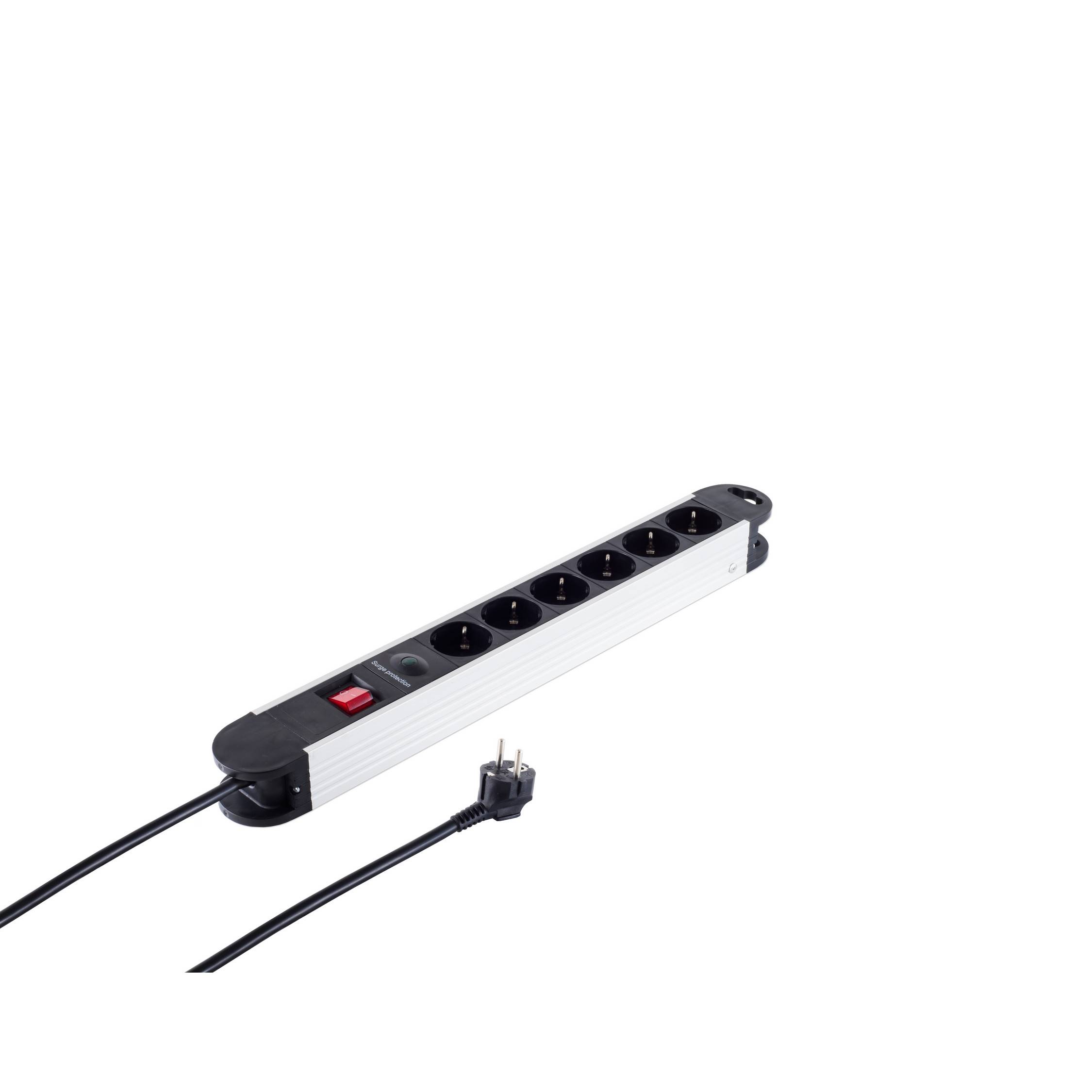 Alu Steckdosenleiste 6-fach mit Stromstoßschutz
