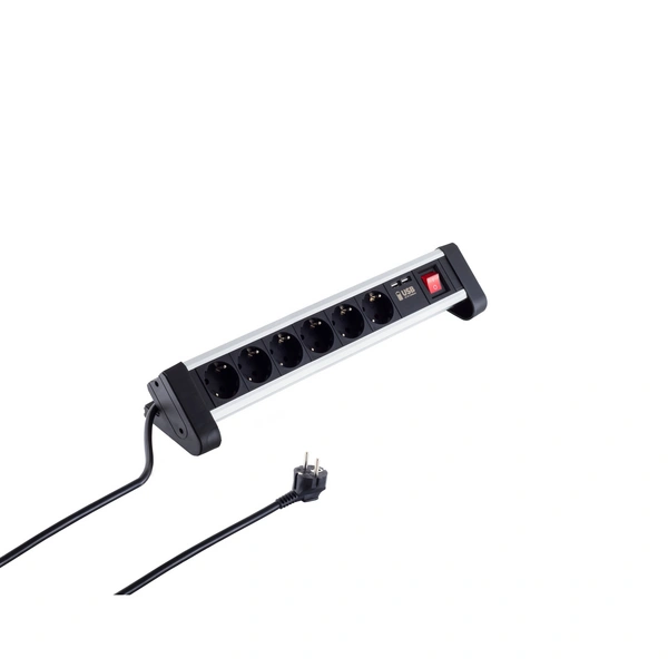 Tisch-Steckdosenleiste 6-fach mit USB Ladefunktion (2x 1A) schwarz Tisch-Steckdosenleiste 6-fach mit USB Ladefunktion (2x 1A) schwarz