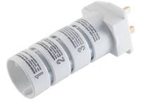 Ein weißer Kunststoff-Rohranschluss mit vier nummerierten Segmenten, jedes von eins bis vier nummeriert, der zum Messen oder Ausrichten von Komponenten verwendet wird.