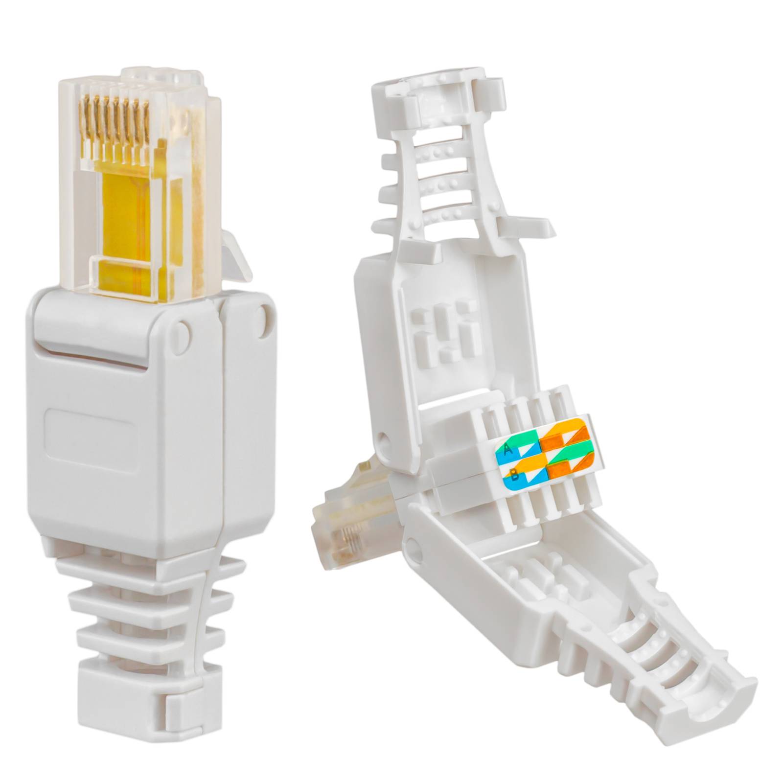 hb-digital RJ45 Stecker Netzwerkstecker CAT 5e LSA UTP mit Knickschutz Kunststoff
