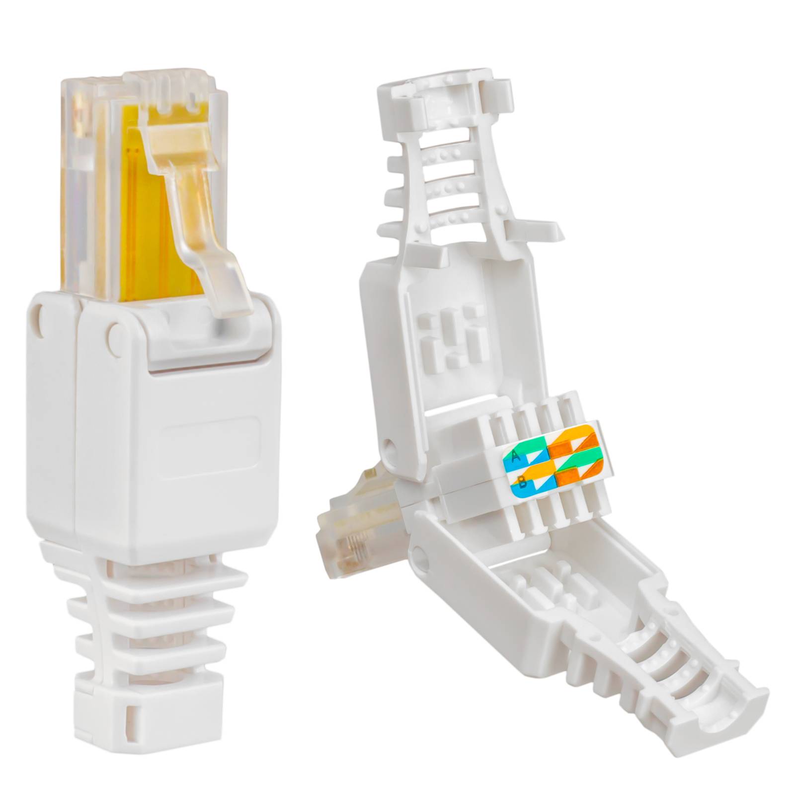 hb-digital RJ45 Stecker Netzwerkstecker CAT 5e LSA UTP mit Knickschutz Kunststoff