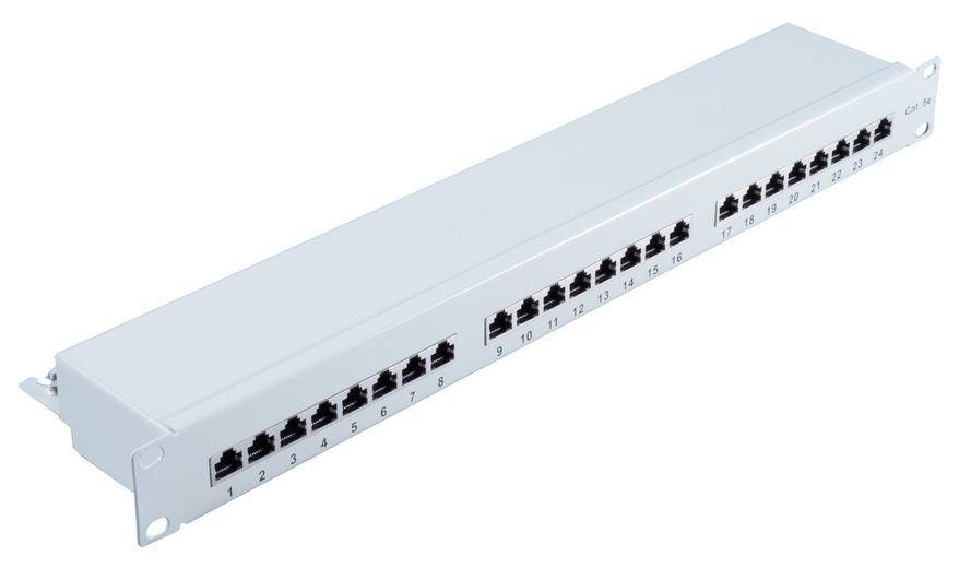 CAT 5 19" Patchpanel, 24 Port, grau
