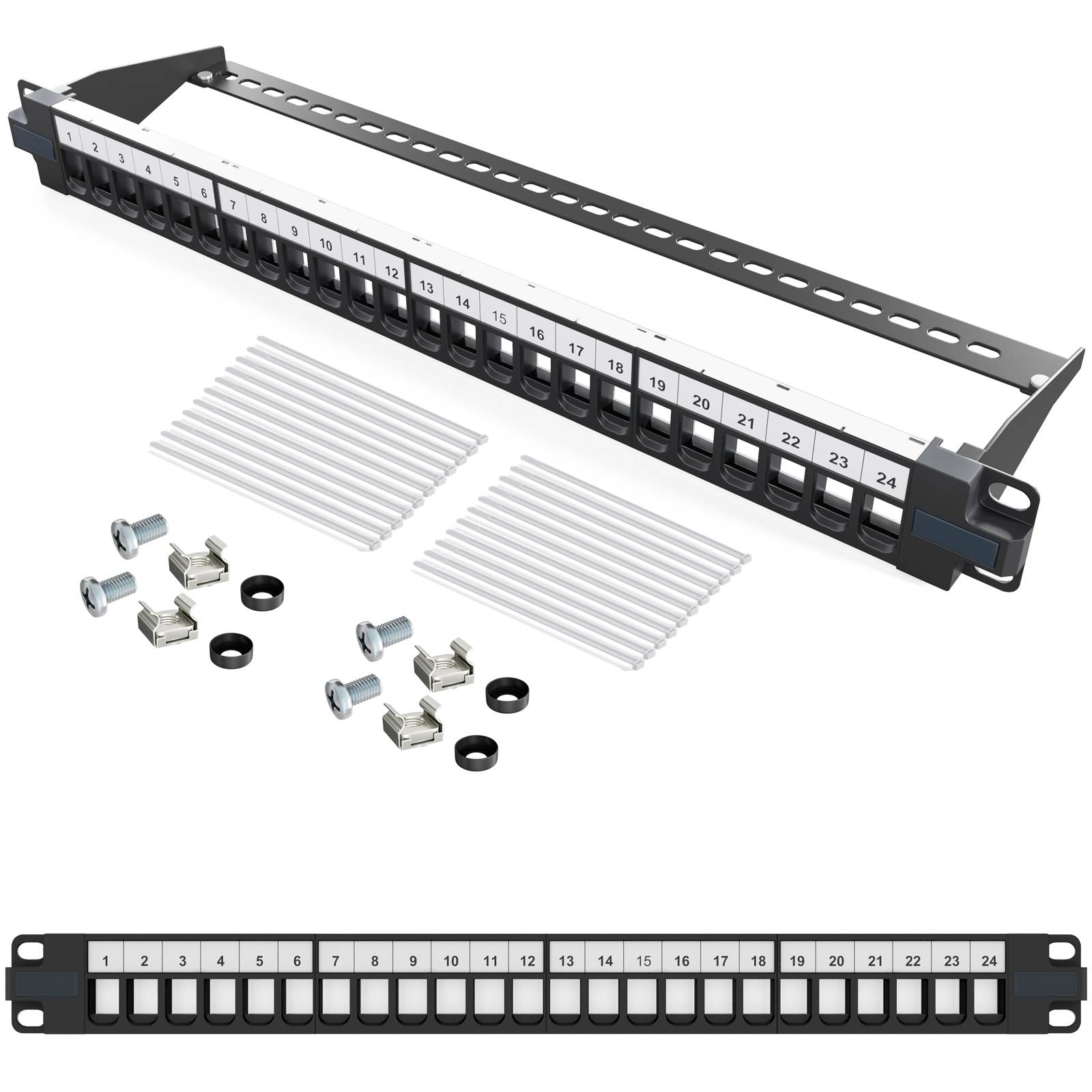 hb-digital Patchpanel 19 zoll / Patchfeld 24-Port für Keystone Module schwarz