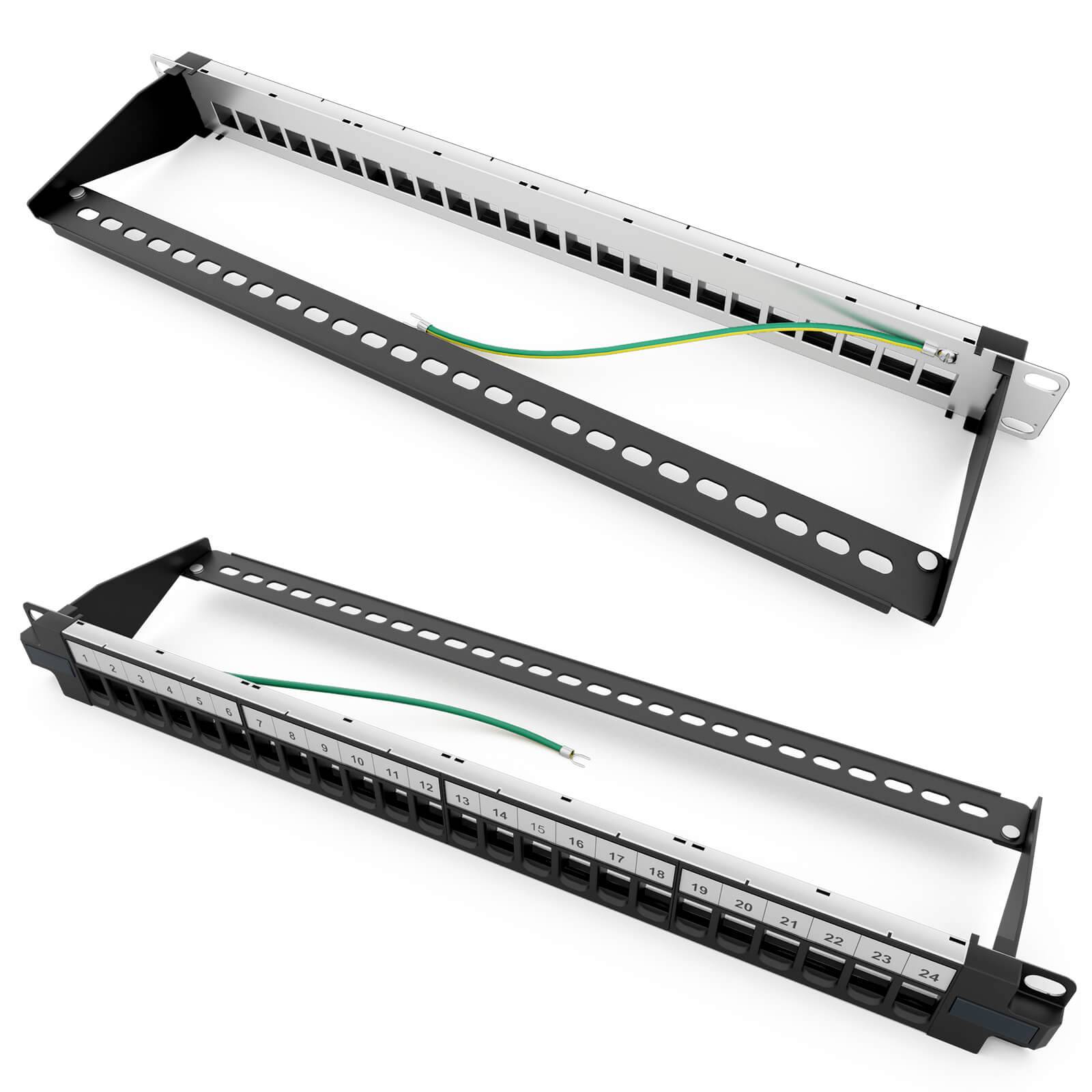 hb-digital Patchpanel 19 zoll / Patchfeld 24-Port für Keystone Module schwarz