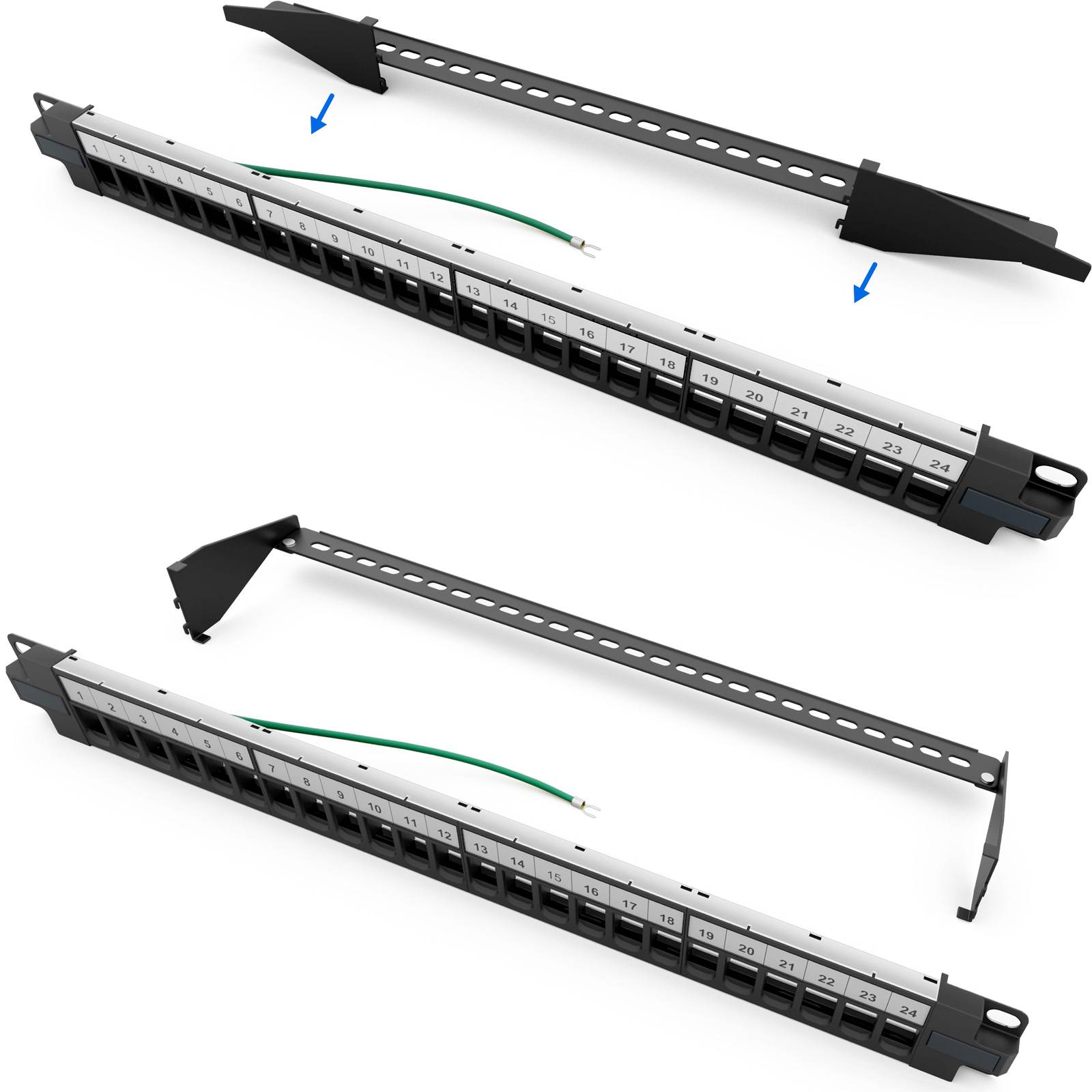 hb-digital Patchpanel 19 zoll / Patchfeld 24-Port für Keystone Module schwarz