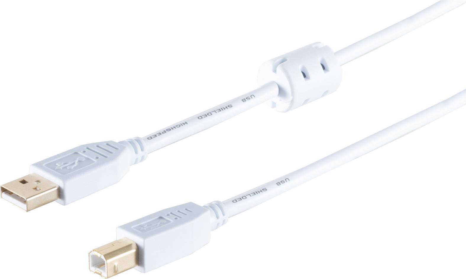 S/CONN maximum connectivity USB High Speed 2.0 Kabel mit Ferrit, A/B Stecker, vergoldete Kontakte, USB 2.0, weiß, 1,0m