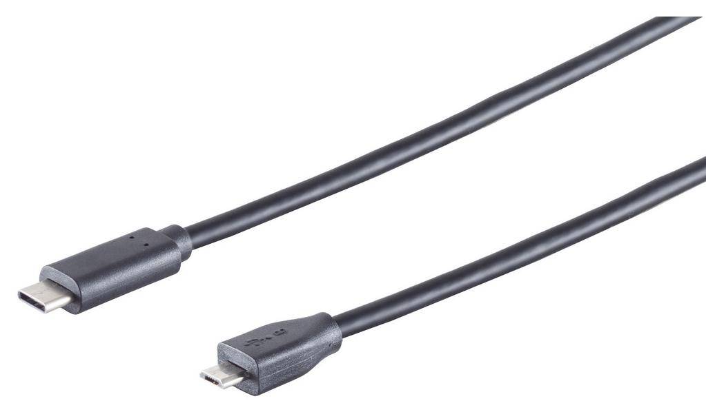 USB 2.0 Adapterkabel, USB-C Stecker  Micro-B Stecker, schwarz - Länge: 1,0 m