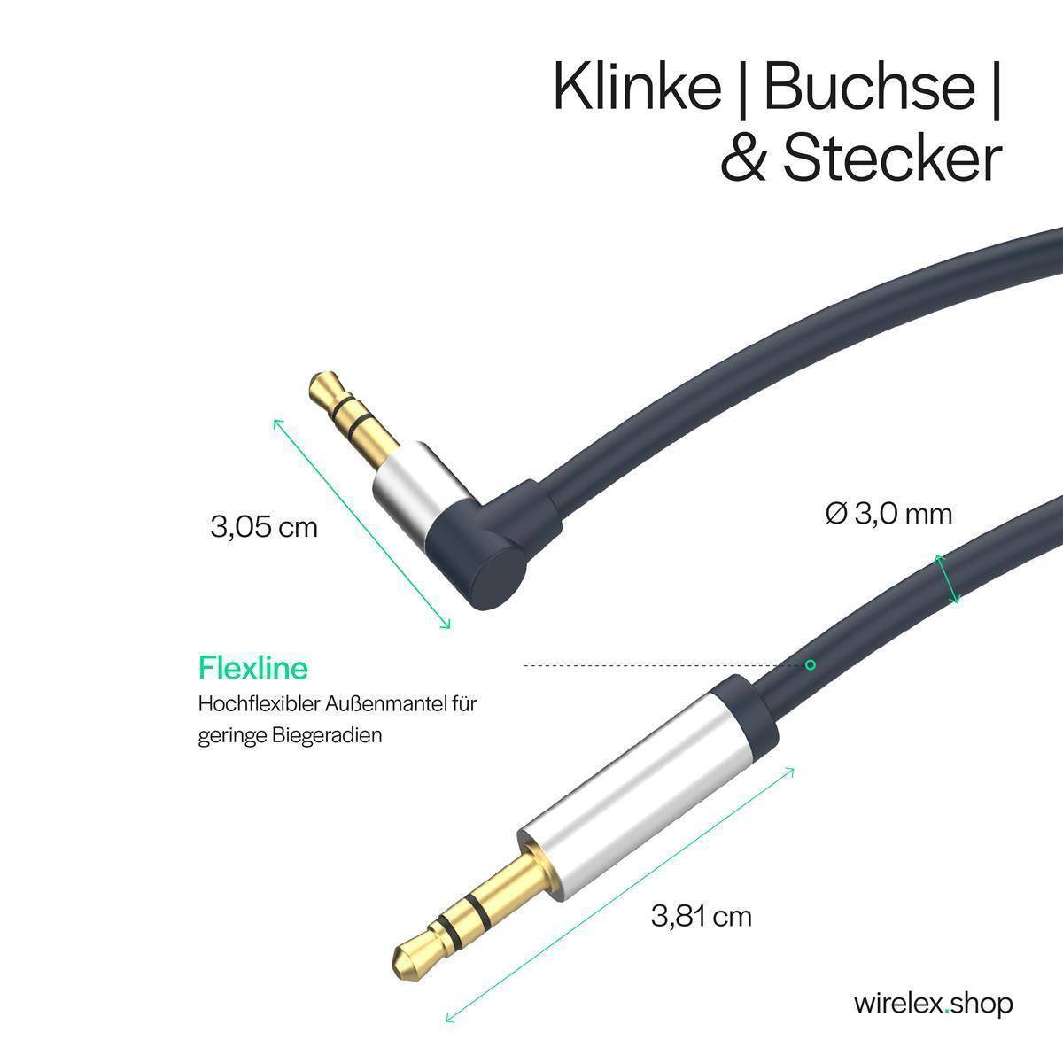 3,5mm Klinken-Kabel Winkel/ gerade, AUX, 3m