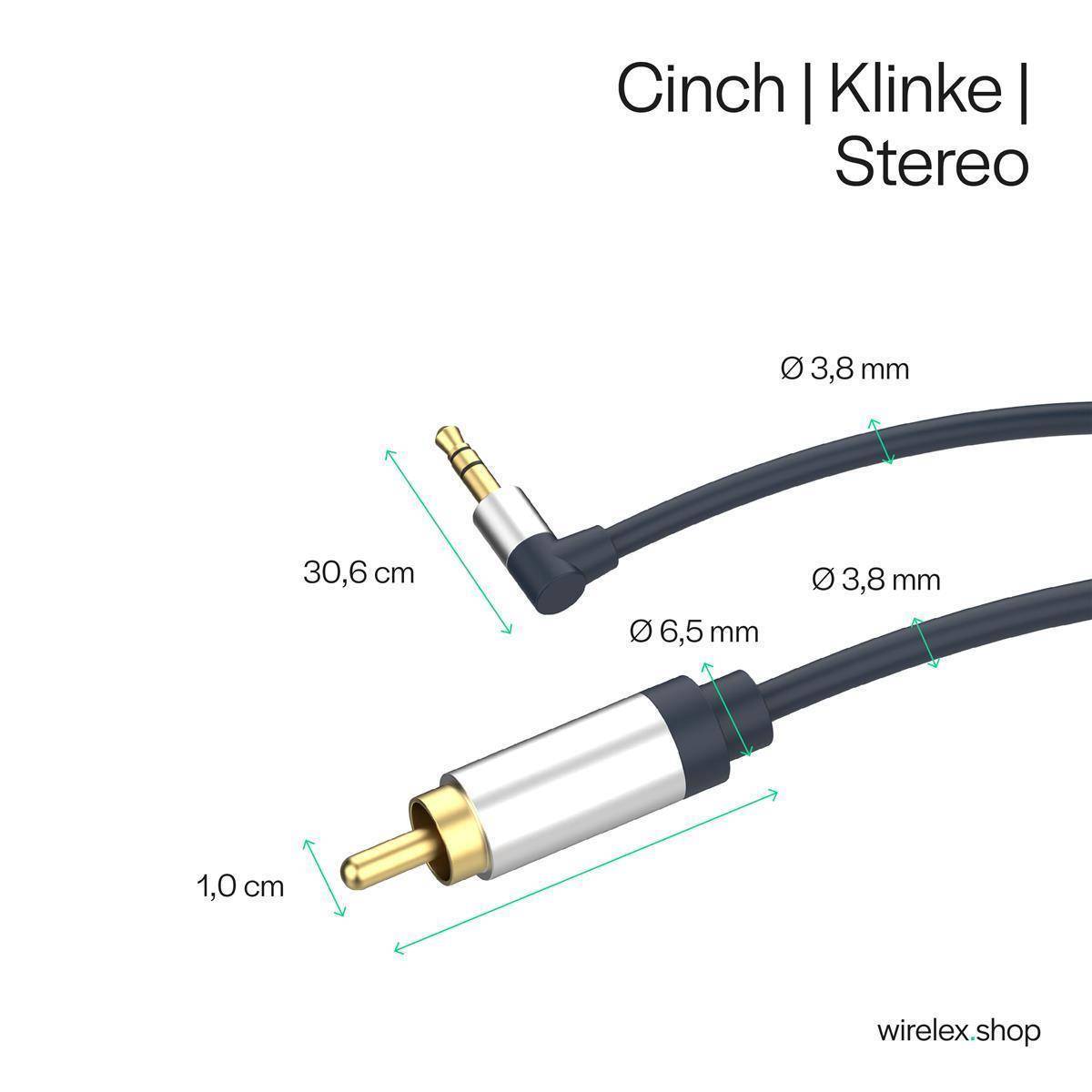 3,5mm Winkel Stecker auf 2xCinch Stecker RCA 3m