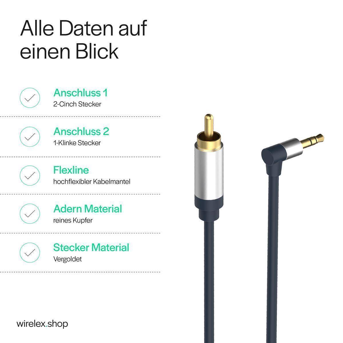 3,5mm Winkel Stecker auf 2xCinch Stecker RCA 5m