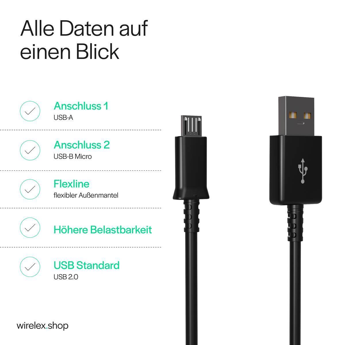 USB-Ladekabel, A auf USB-micro B Stecker 1m