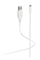 Weißes USB-Ladekabel mit einem Standard-USB-A-Anschluss an einem Ende und einem kleineren Geräte-Anschluss am anderen Ende.