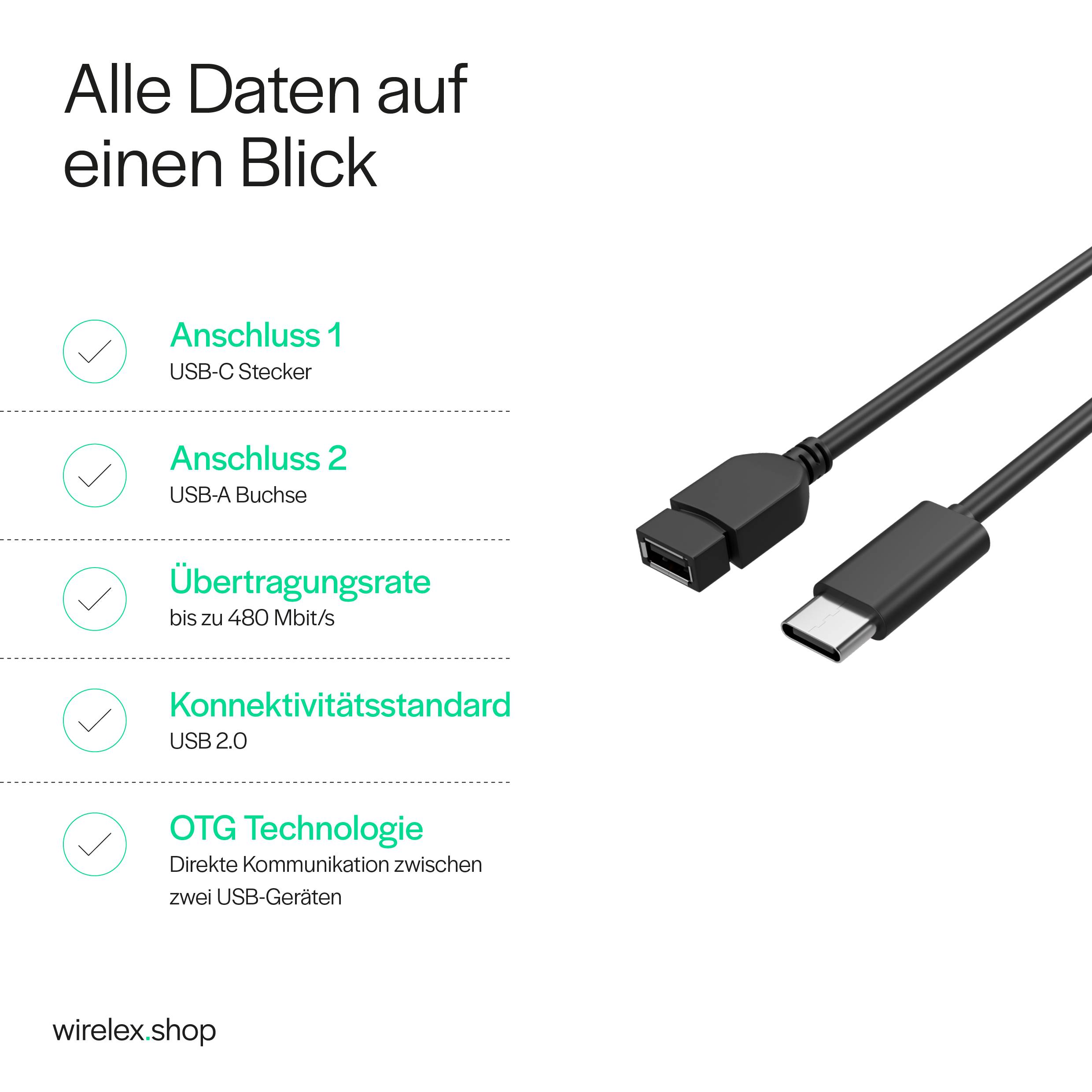 Adapter, USB-Typ C-Stecker/ USB 2.0 A Buchse, OTG