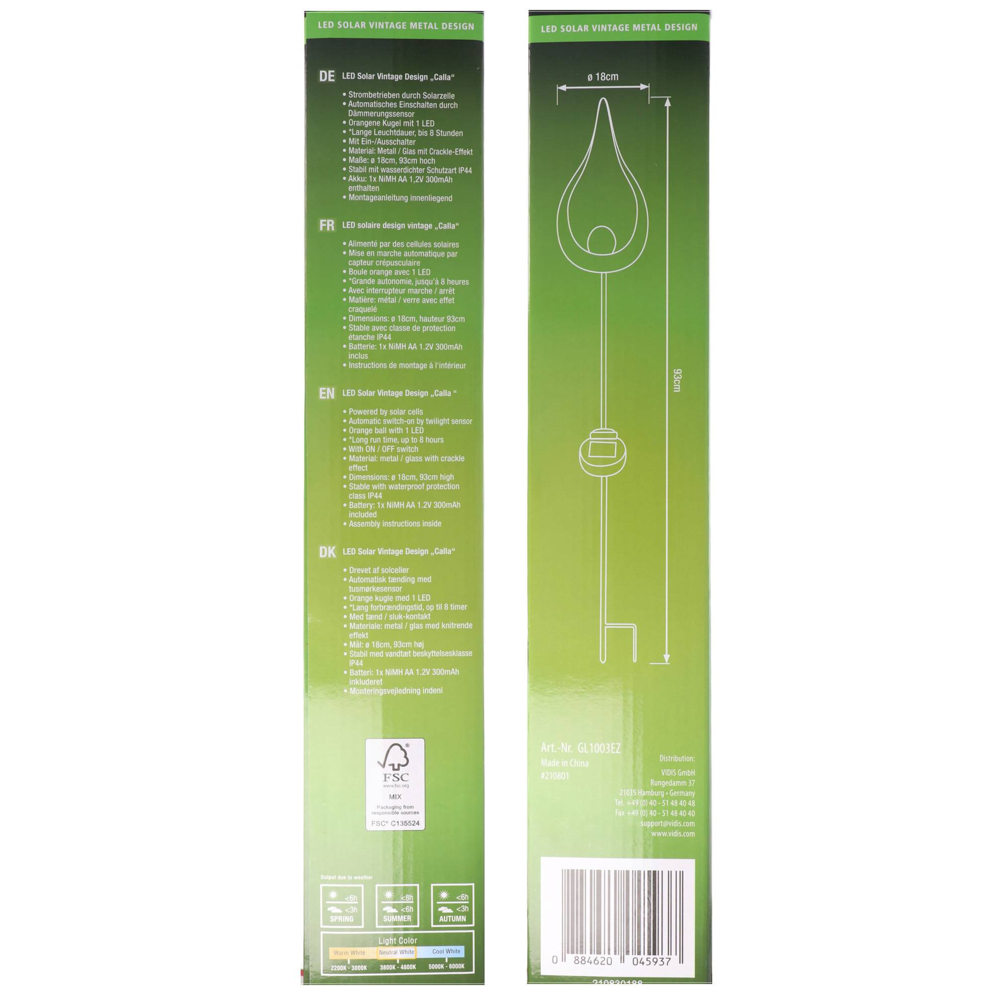 Solar LED Gartenleuchte Vintage CALLA mit orangenem LED Licht