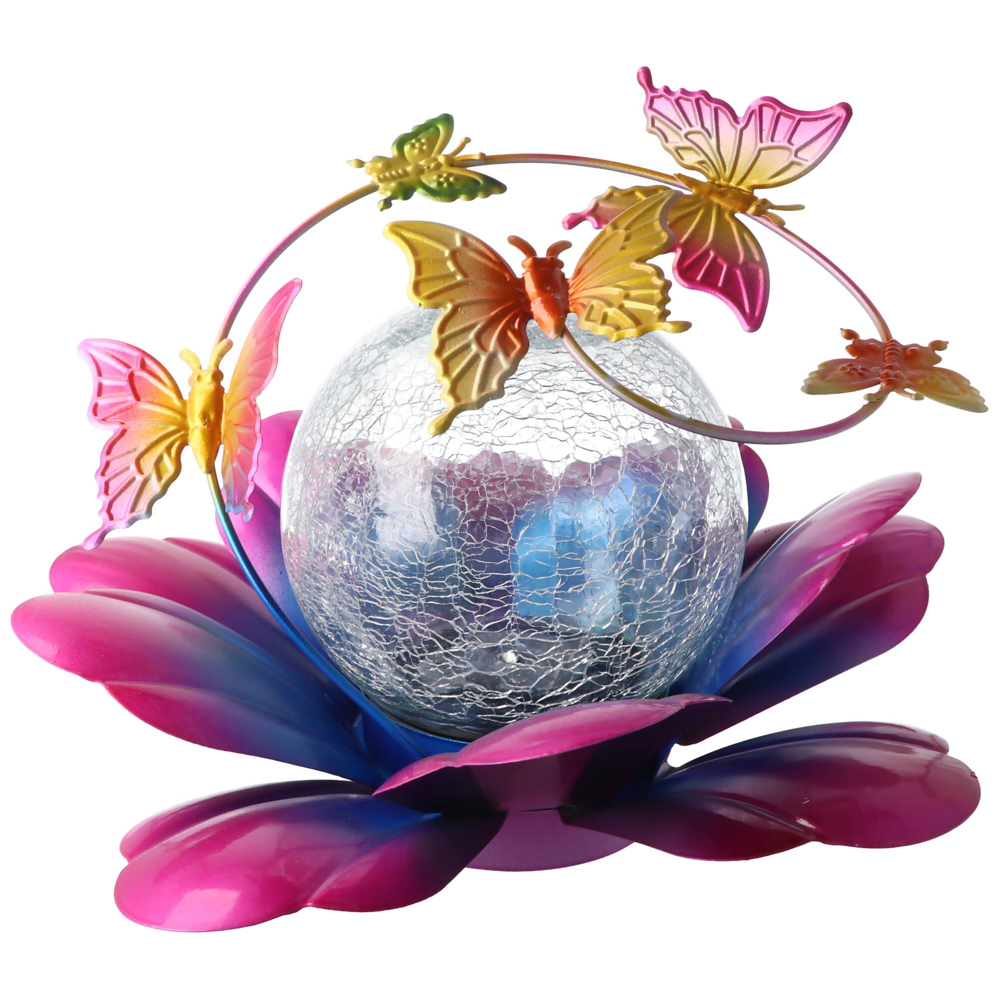 LED SOLAR Blumen Licht BUTTERFLY Pink mit Akku und Solarpanel