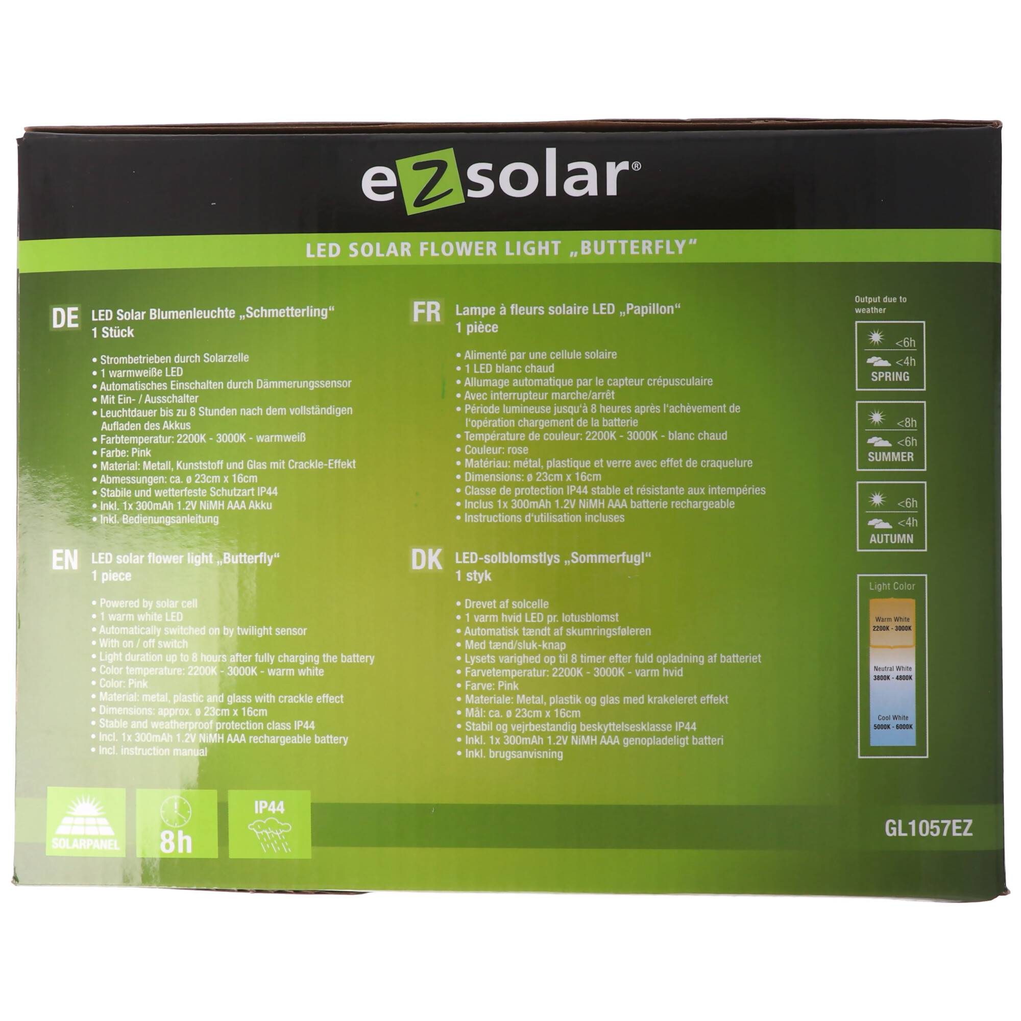 LED SOLAR Blumen Licht BUTTERFLY Pink mit Akku und Solarpanel