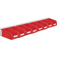 Sichtlagerkastenset H100xB920xT180mm Stahlblech/Polyethylen Ku.rot 8xGr.7 Sichtlagerkastenset H100xB920xT180mm Stahlblech/Polyethylen Ku.rot 8xGr.7