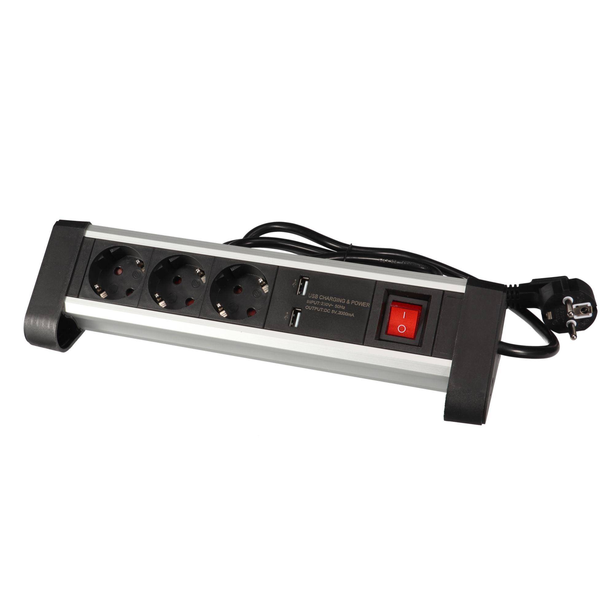 Perel 3-FACH TISCH-STECKDOSENLEISTE MIT 2 USB-PORTS - 2.4 A - SCHUKO