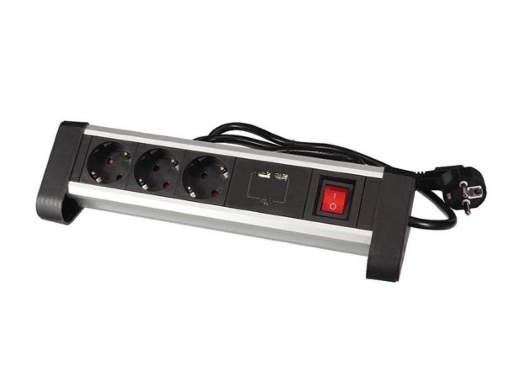 Perel 3-FACH TISCH-STECKDOSENLEISTE MIT 2 USB-PORTS - 2.4 A - SCHUKO