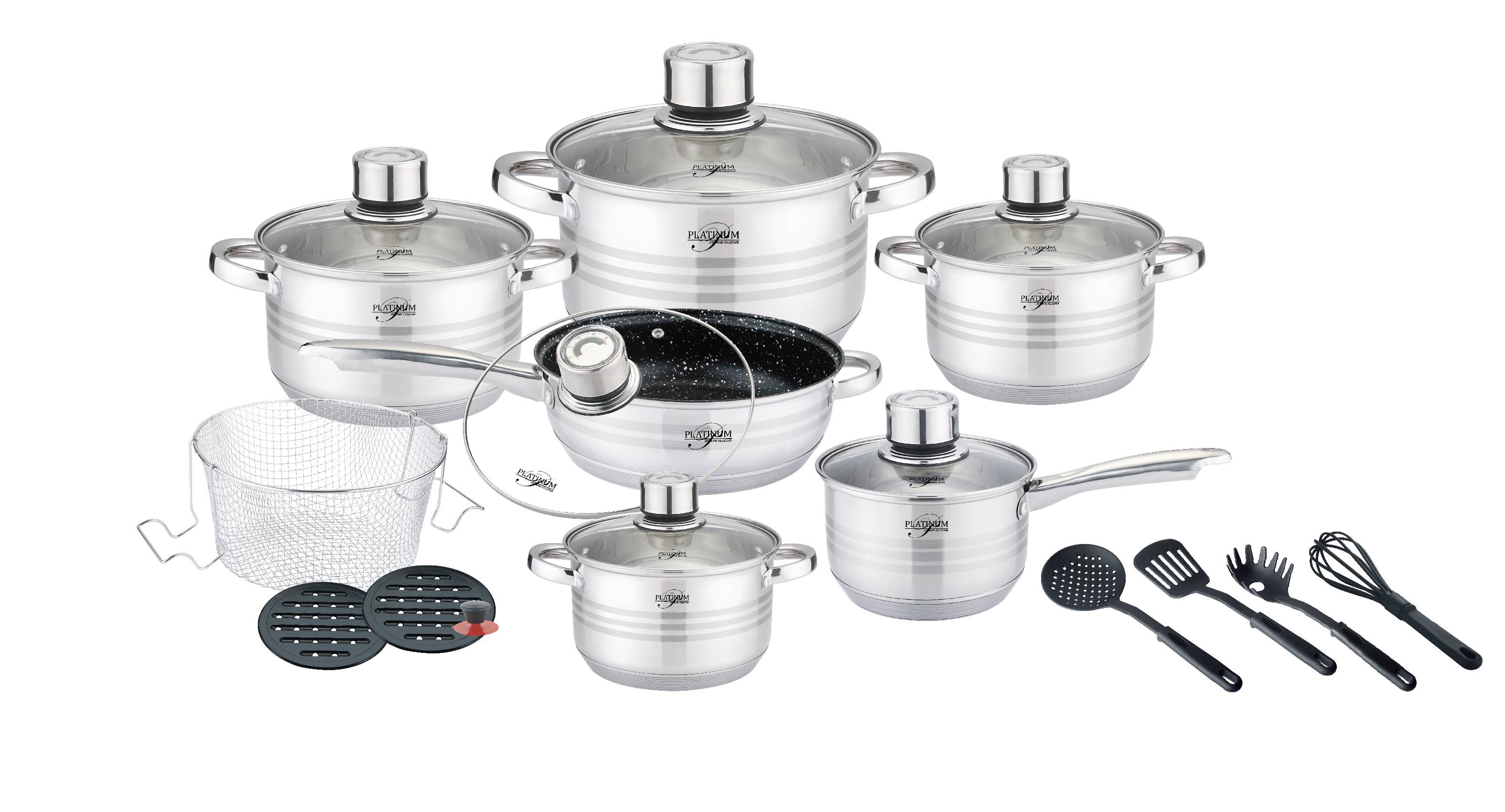 20 teilig 18/10 Edelstahl Kochgeschirr Induktion Kochtopf Topfset Glasdeckel silber