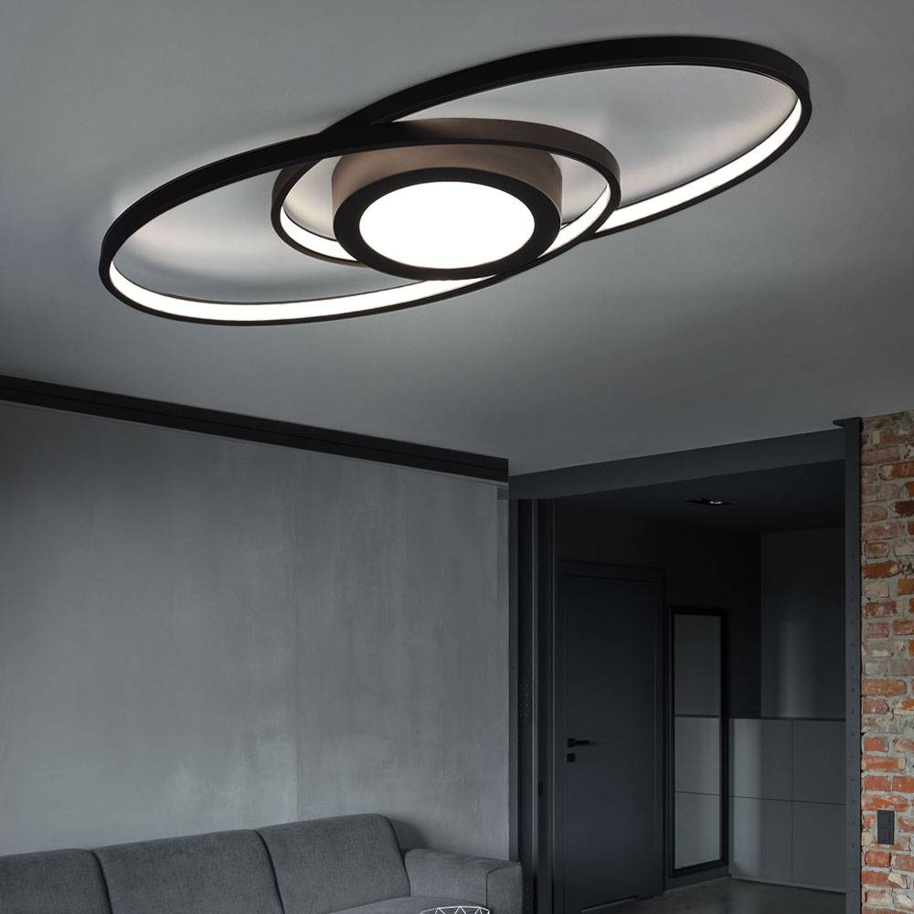 Deckenleuchte Deckenlampe Designleuchte Schlafzimmer, Switch Dimmer, modern Metall schwarz anthrazit, 1x LED 28W 3400Lm 3000K, HxBxT 4x57x23 cm