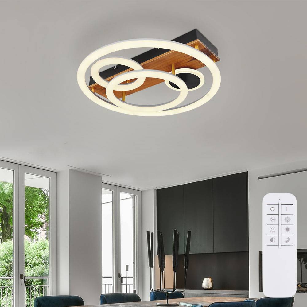 Wohnzimmerlampe Deckenleuchte LED Deckenlampe Holz Deckenleuchte Fernbedienung dimmbar, Memoryfunktion CCT Timer Nachtlicht, 4x LED 55 W 3200Lm