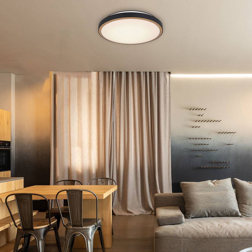 Deckenlampe Schlafzimmer Deckenleuchte CCT Schlafzimmerleuchte LED, Metall altmessing weiß opal modern, 1x LED 24W 1097Lm 300-600K, DxH 42x9,5cm