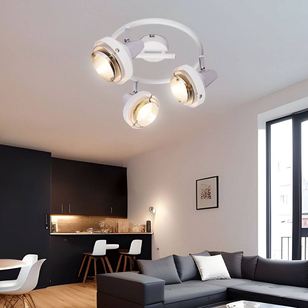 Retro Decken Leuchte Chrom Spot Rondell Strahler verstellbar Wohn Zimmer Beleuchtung weiß Design Lampe
