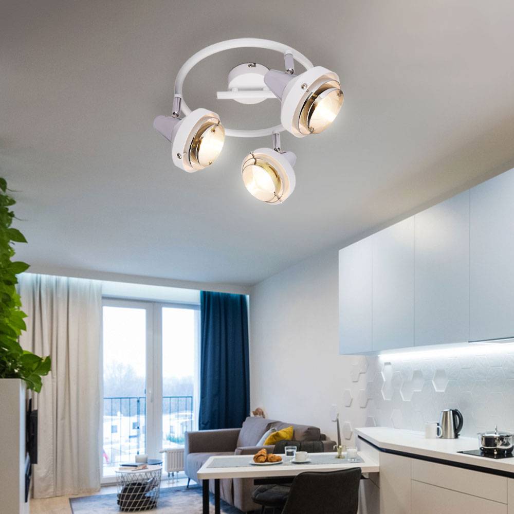 Retro Decken Leuchte Chrom Spot Rondell Strahler verstellbar Wohn Zimmer Beleuchtung weiß Design Lampe