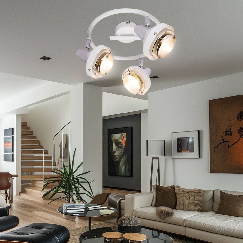 Retro Decken Leuchte Chrom Spot Rondell Strahler verstellbar Wohn Zimmer Beleuchtung weiß Design Lampe