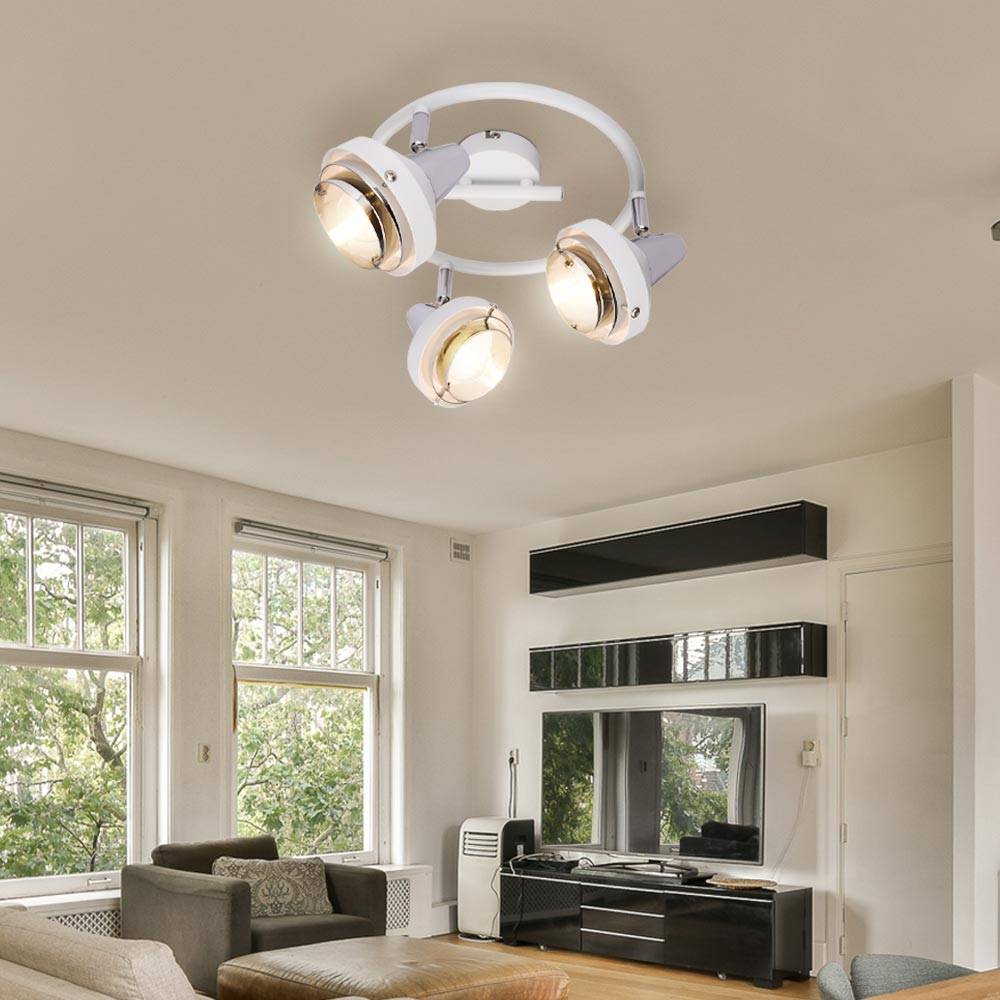 Deckenlampe Deckenleuchte Wohnzimmerlampe Esstischleuchte chrom verstellbar, Metall chrom weiß, Fassungen 3x E14, DxH 25x17,5 cm