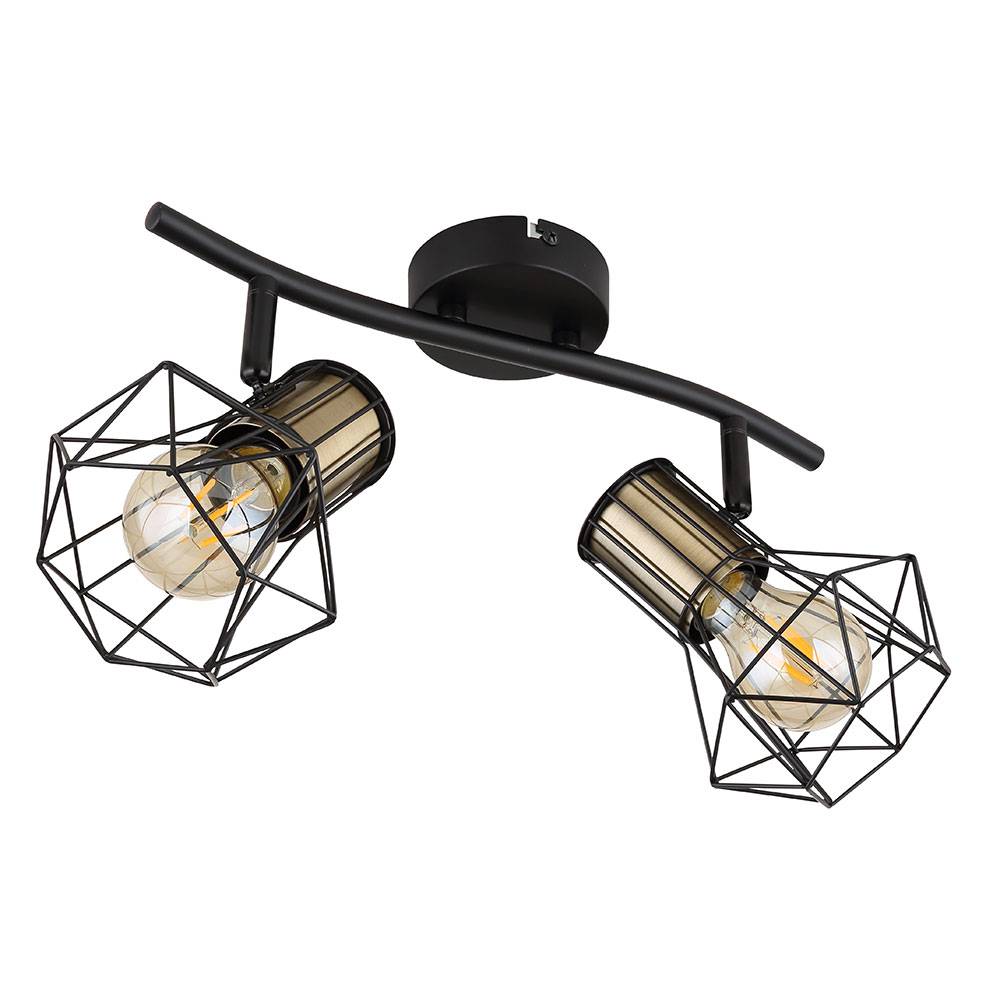 Deckenstrahler 2 Flammig schwarz Deckenleuchte schwarz Metall Retro Deckenlampe 2 Strahler, schwenkbar, messingfarben, 2x E27, LxBxH 34x13x19 cm
