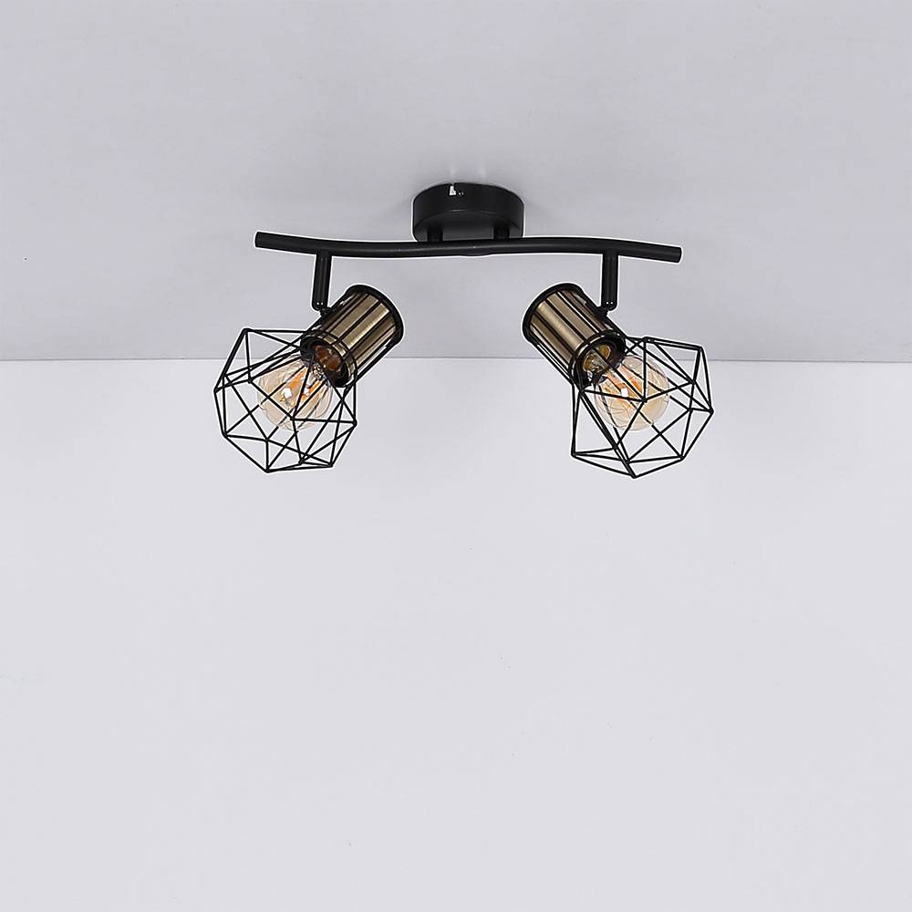 Deckenstrahler 2 Flammig schwarz Deckenleuchte schwarz Metall Retro Deckenlampe 2 Strahler, schwenkbar, messingfarben, 2x E27, LxBxH 34x13x19 cm