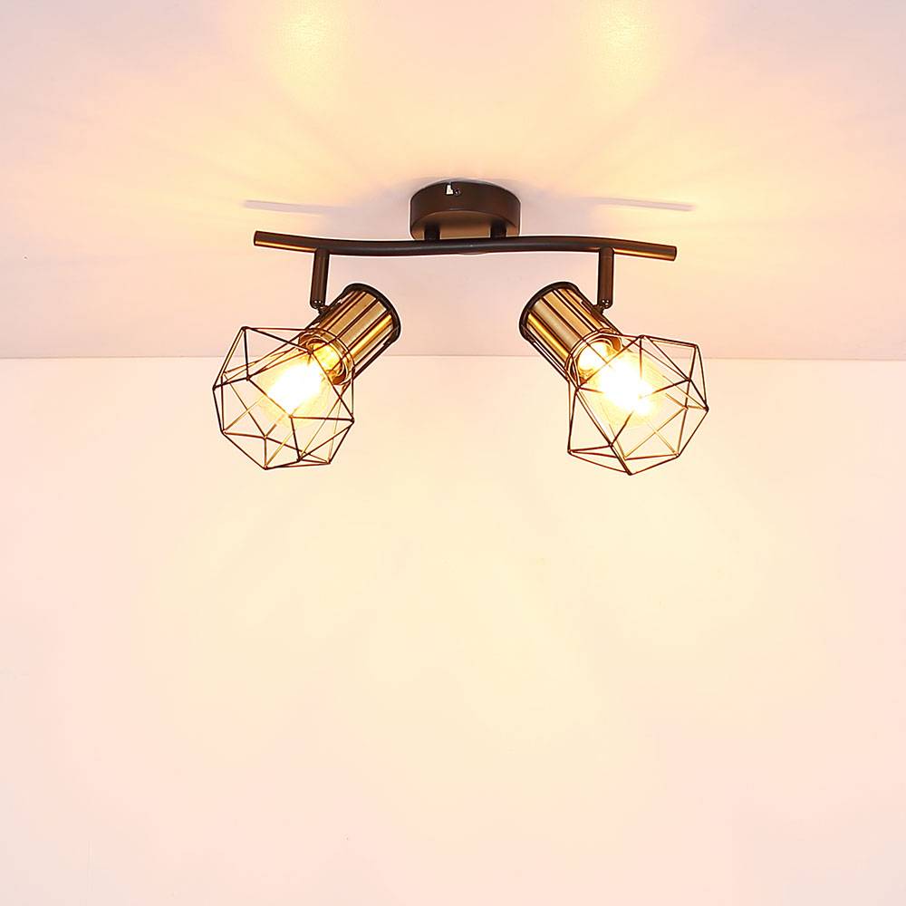 Deckenstrahler 2 Flammig schwarz Deckenleuchte schwarz Metall Retro Deckenlampe 2 Strahler, schwenkbar, messingfarben, 2x E27, LxBxH 34x13x19 cm