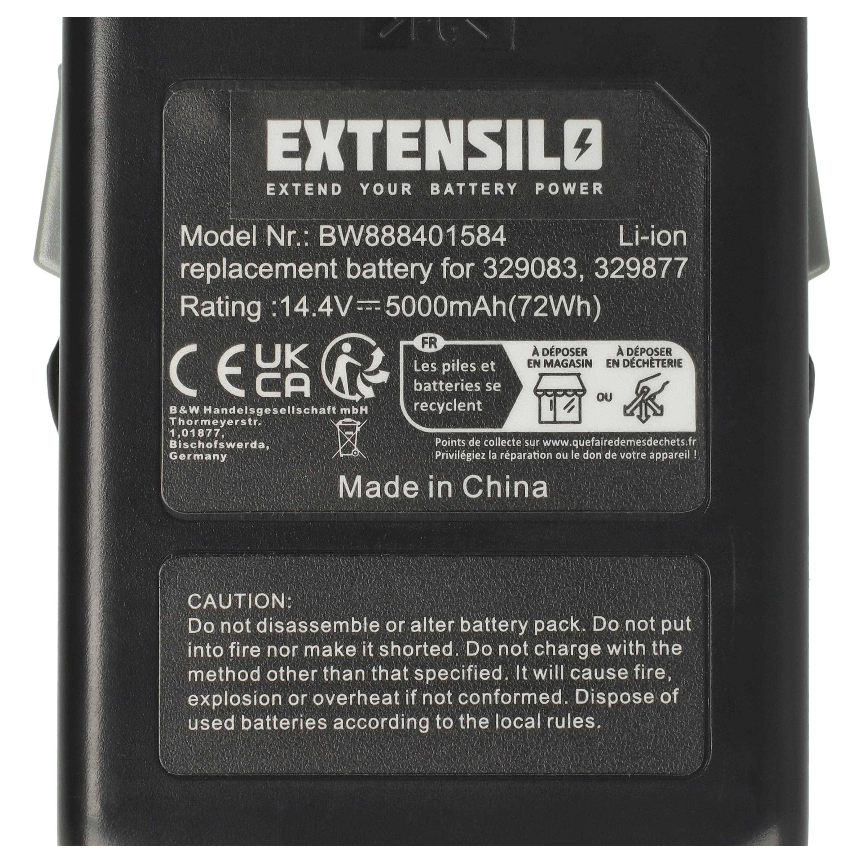 Schwarzes Batteriepaket mit Etikett „EXTENSILO