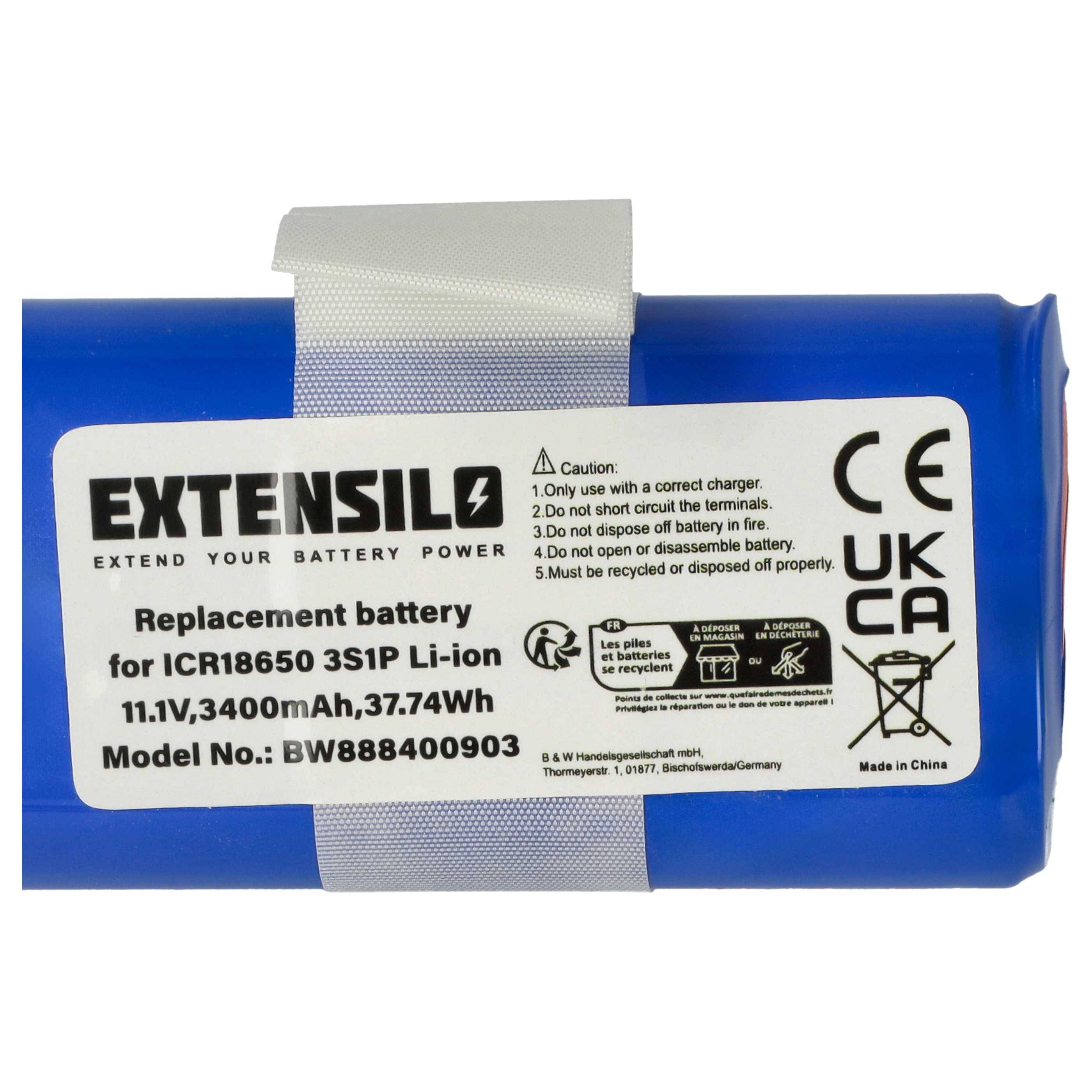 EXTENSILO Akku kompatibel mit Ecovacs CEN250, ML009, V700 Staubsauger (3400 mAh, 11,1 V, Li-Ion)